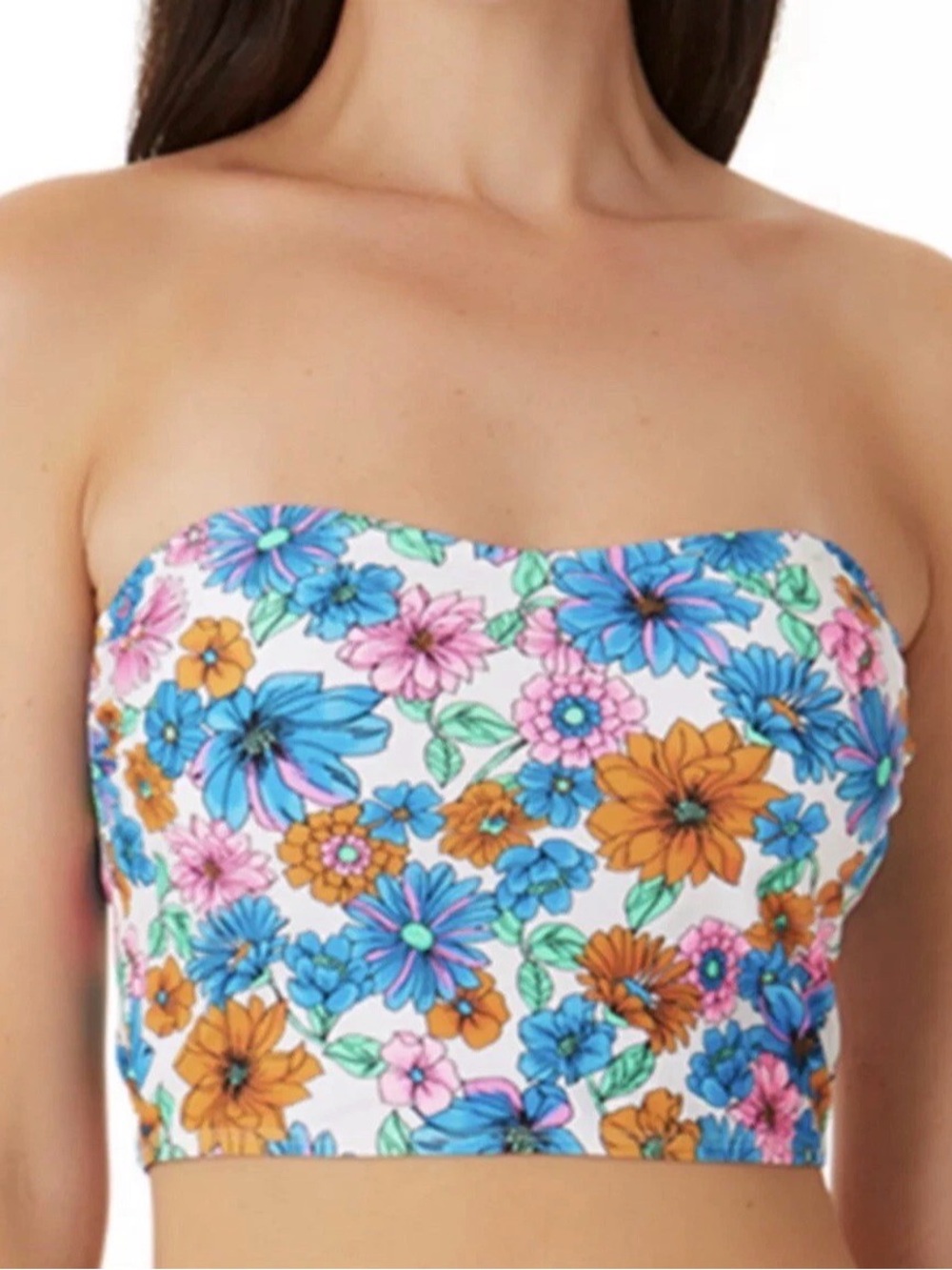 California Waves Women's Wall Paper Floral Long-Line Bandeau Top, Medium